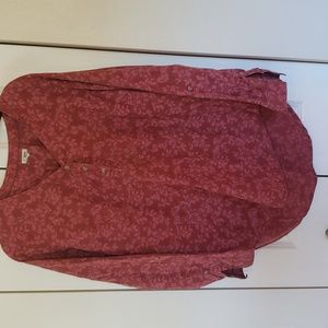 LL Bean burgundy floral shirt